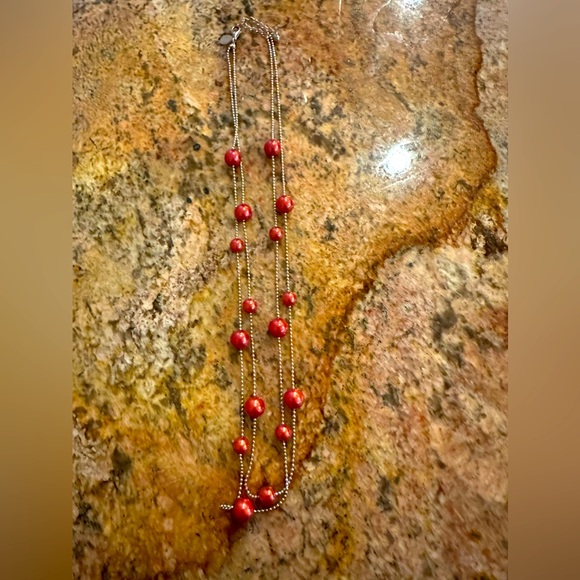 Baked Beads Double Strand Beads Silver Necklace Delicate Signed Design HTF - Picture 2 of 4